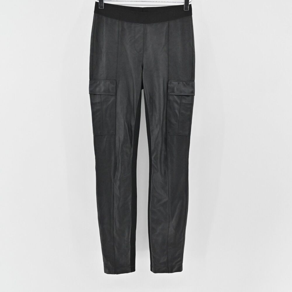 BCBGMAXAZRIA Pants Womens Size XS Black Vegan Leather Pull On Skinny‎ Leg Cargo